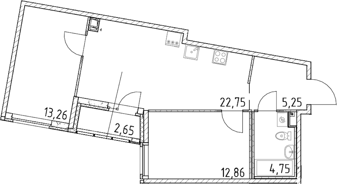 2-комнатная квартира 58.87 м², 10/17 эт., ЖК «Город Первых»